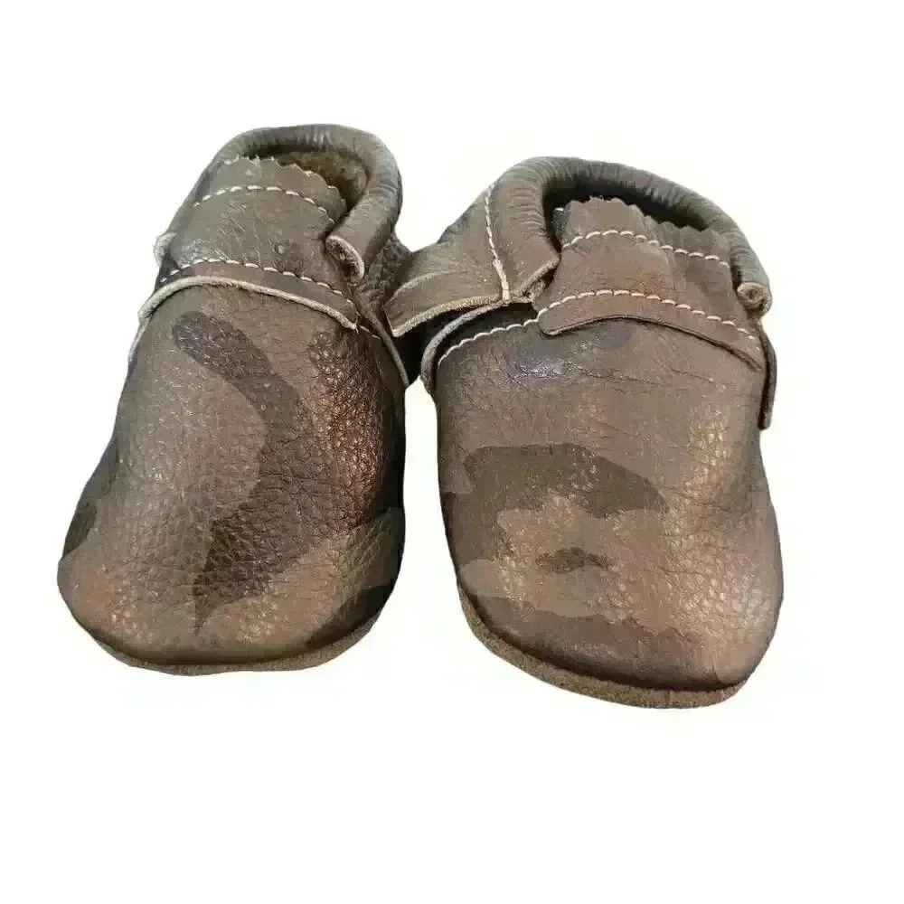 MISHMOCCS Baby Green Leather Camo - Moccasins NEW NWT sz OS